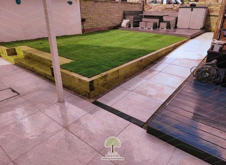 Garden Makeover:  White Porcelain & Grey Composite Decking 