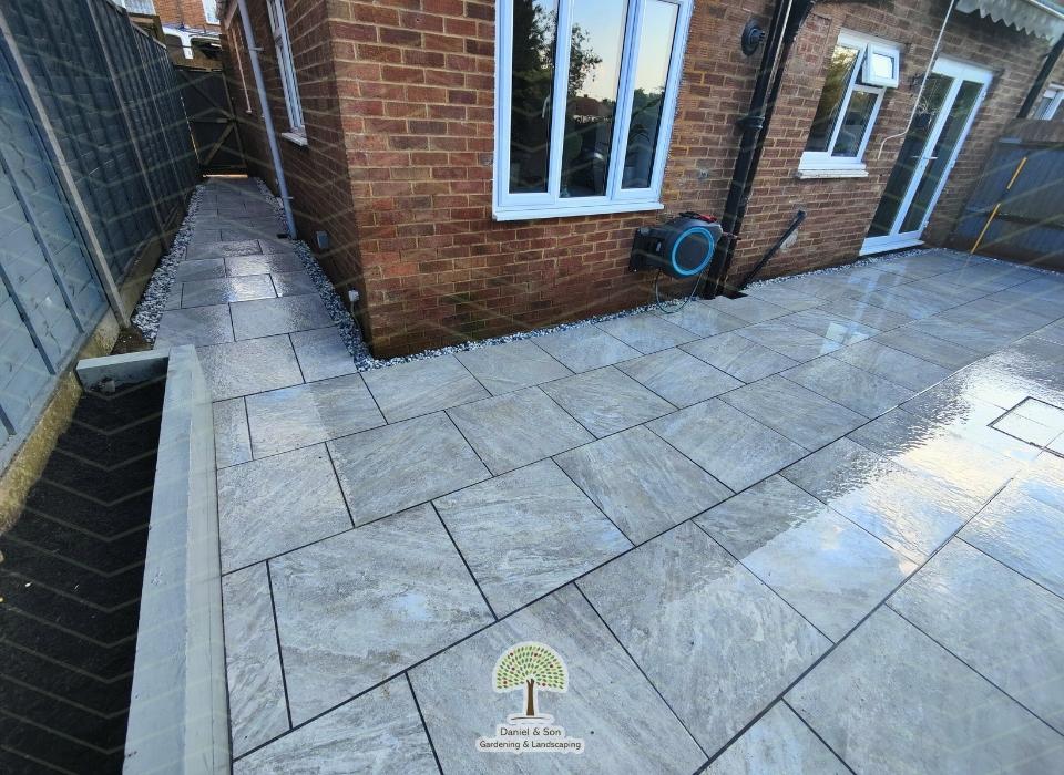 paving in white porcelain tiles